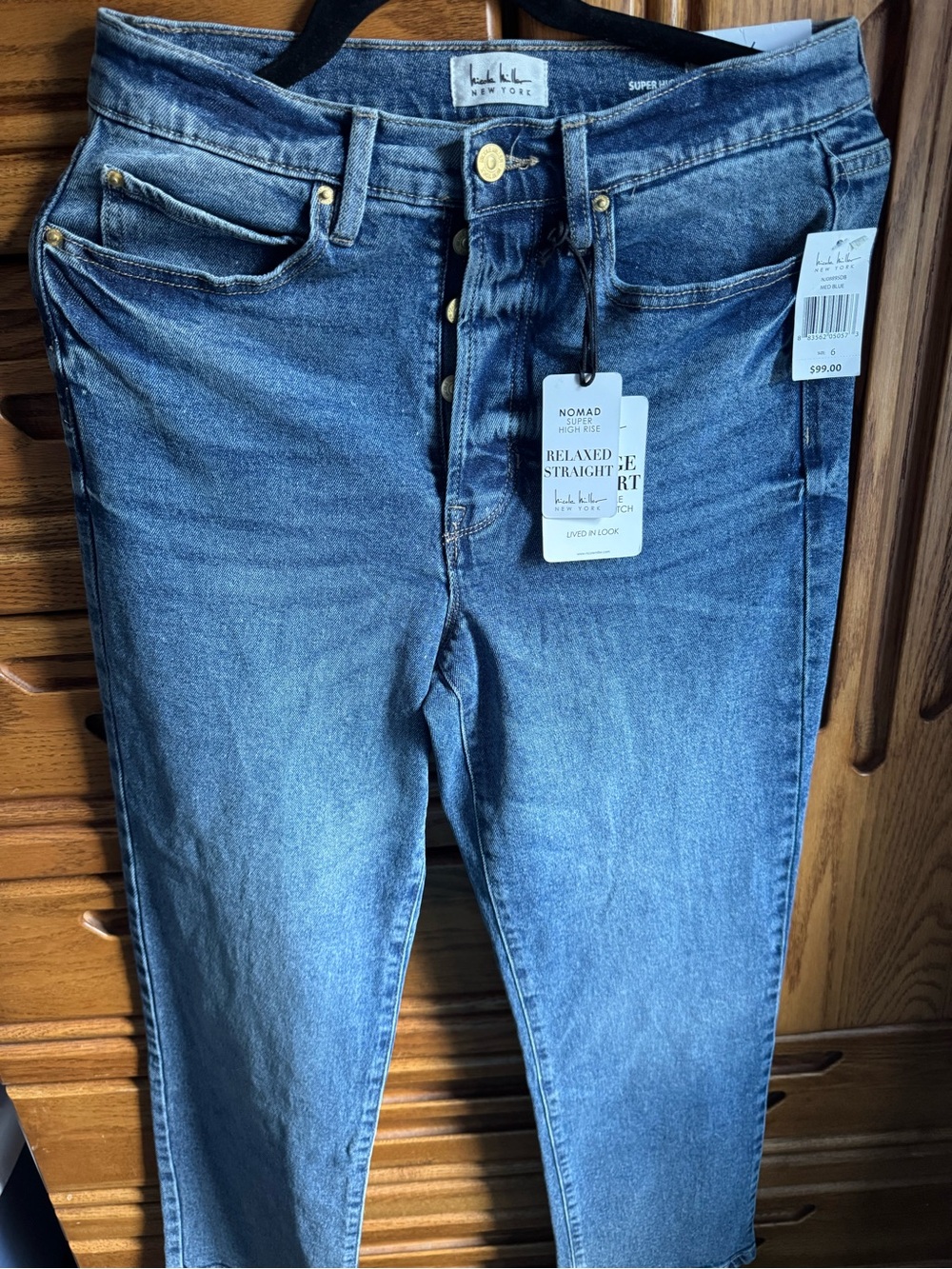 Nicole Miller Relaxed Straight-Leg Jeans - Medium Blue Wash size 6